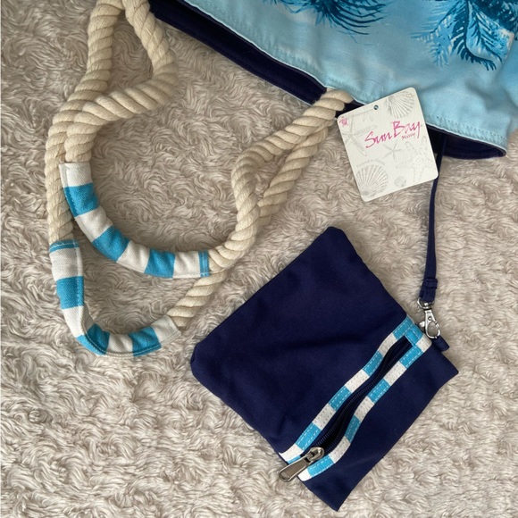 NEW Sun Bay Oversized Beach Bag Palm Trees and Detachable Pouch NWT - Picture 3 of 13